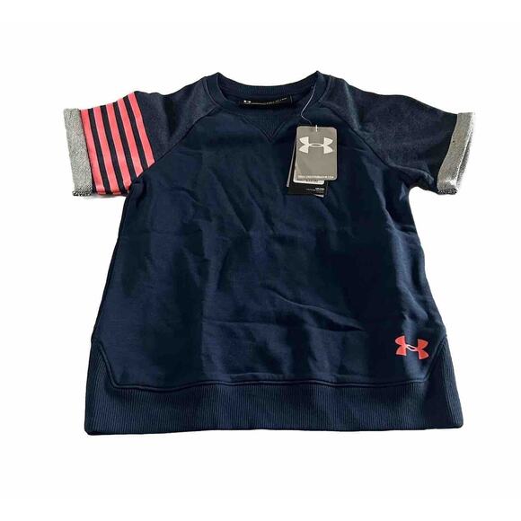 Under Armour Girls Shirt Favorite Terry Crew Navy/Pink Loose Fit Youth Small - Picture 1 of 9